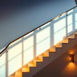 A photograph of a beautifully designed indoor staircase illuminated by stylish