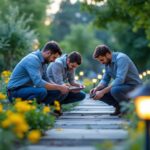 A photograph of a team of professionals engaged in a hands-on training session outdoors