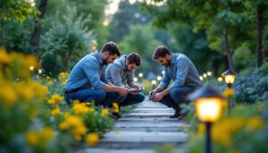 A photograph of a team of professionals engaged in a hands-on training session outdoors