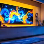A photograph of a vibrant and visually striking cabinet led display in a well-lit environment