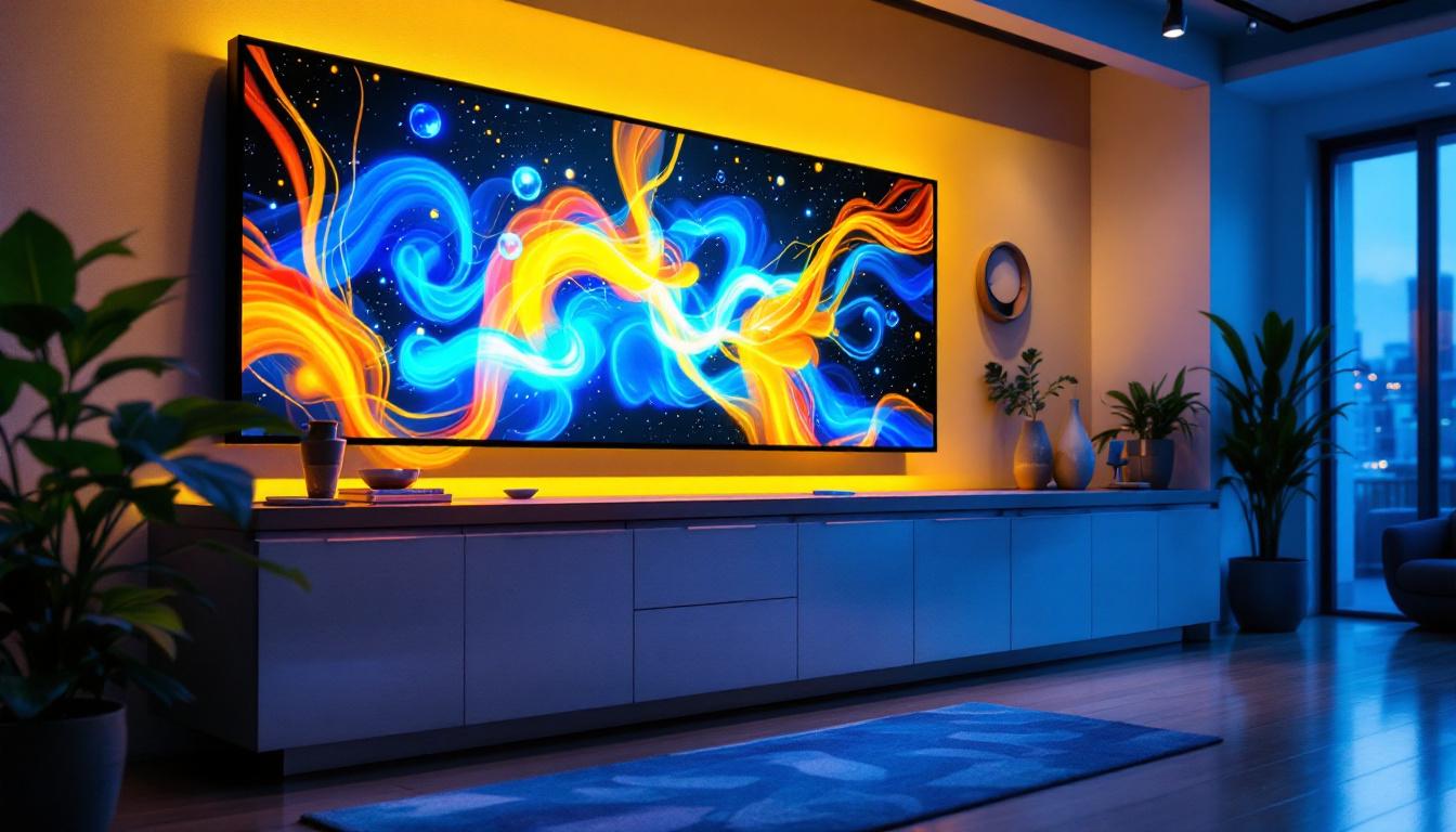 A photograph of a vibrant and visually striking cabinet led display in a well-lit environment