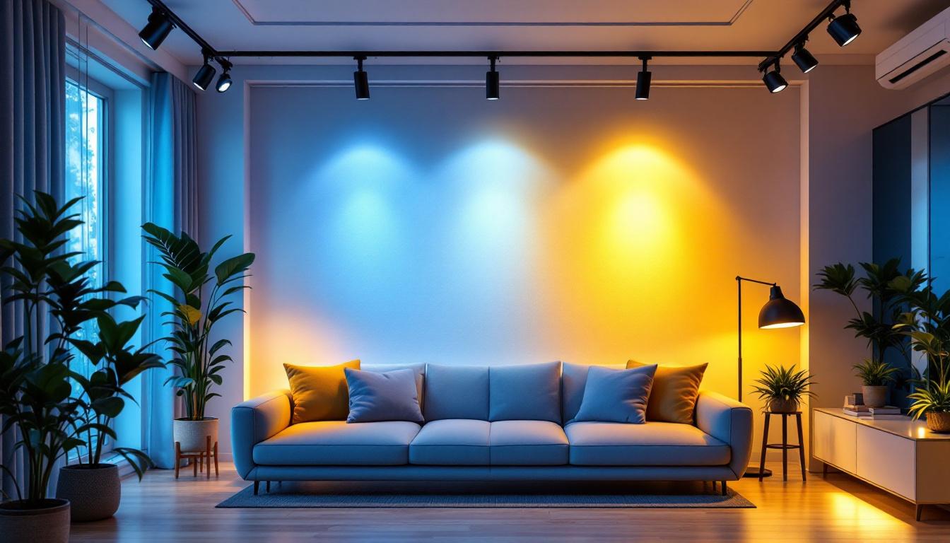 A photograph of a well-lit interior space featuring stylish track lighting installations