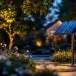 A photograph of a solar light installation featuring a sleek solar panel positioned remotely
