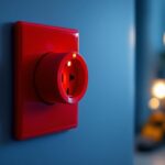 A photograph of a vibrant red electrical outlet installed in a modern setting