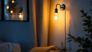 A photograph of a stylishly designed wall light corded fixture in a cozy living space