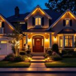 A photograph of a beautifully illuminated home exterior at dusk