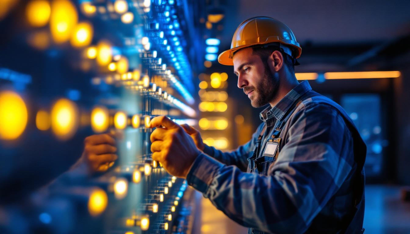 A photograph of a lighting contractor working on a residential or commercial project