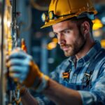 A photograph of a skilled electrician in action