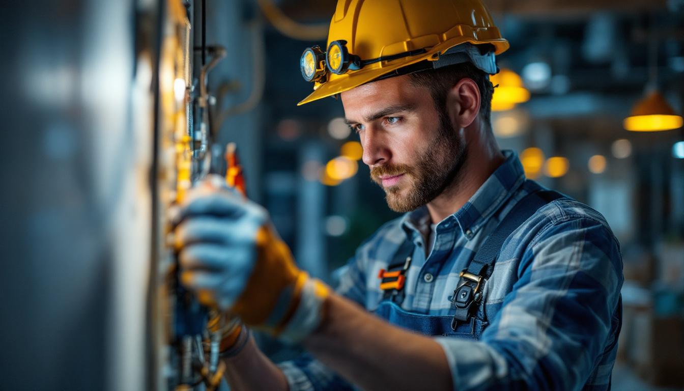 A photograph of a skilled electrician in action