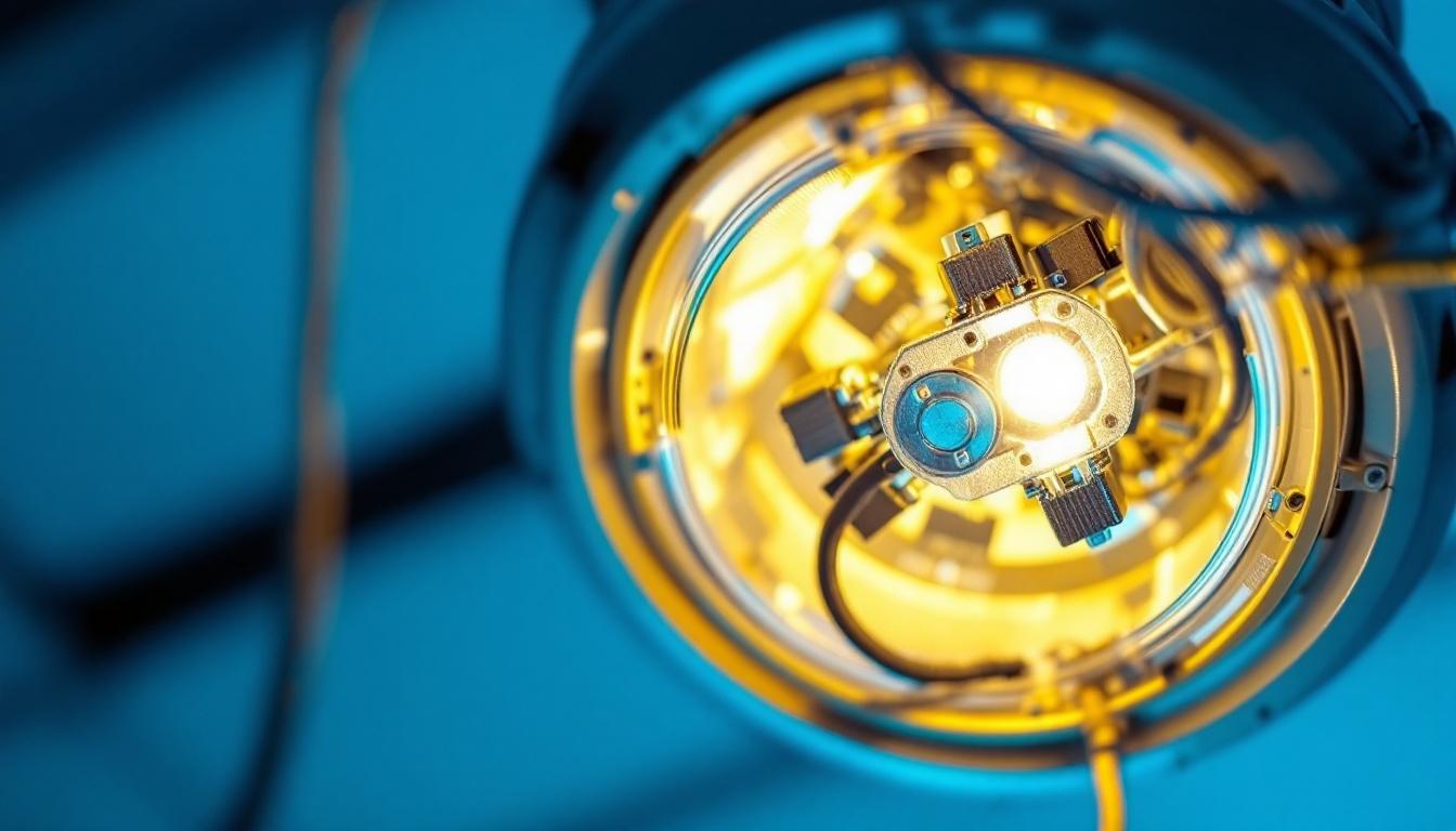 A photograph of a close-up view of a light fixture with its ballast clearly visible