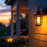 A photograph of a beautifully illuminated porch at dusk
