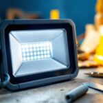 A photograph of a close-up of a battery-operated led light with a visible switch