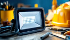 A photograph of a close-up of a battery-operated led light with a visible switch