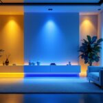 A photograph of a well-lit modern interior showcasing three distinct lighting setups—3000k