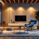 A photograph of a beautifully lit room featuring 4-inch can lights