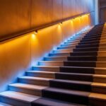A photograph of a beautifully designed staircase illuminated by stylish