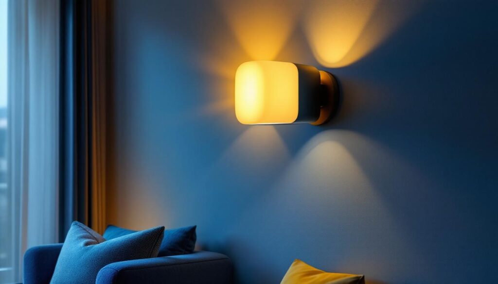 A photograph of a stylish wall mount lighting fixture in a modern interior setting
