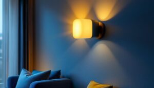 A photograph of a stylish wall mount lighting fixture in a modern interior setting