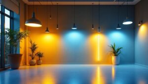 A photograph of a beautifully lit interior space showcasing various led lighting fixtures