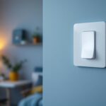 A photograph of a modern smart house light switch in a stylishly designed interior setting