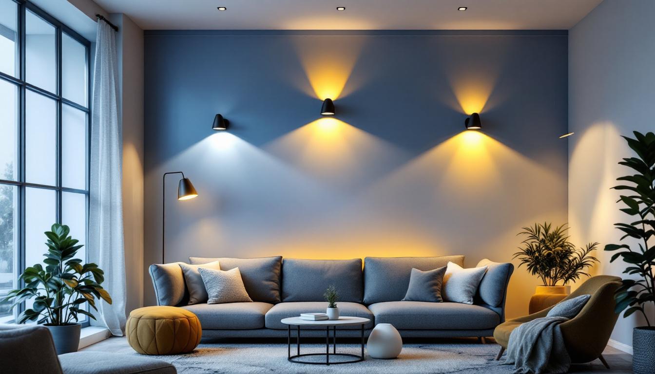 A photograph of a well-lit interior space featuring stylish wall mountable lights in various settings