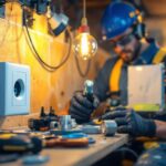 A photograph of a lighting contractor working on a residential or commercial project
