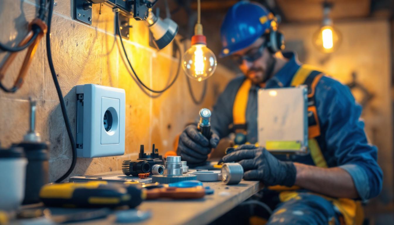 A photograph of a lighting contractor working on a residential or commercial project