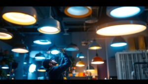 A photograph of a well-lit interior space showcasing various 12v can lights in action