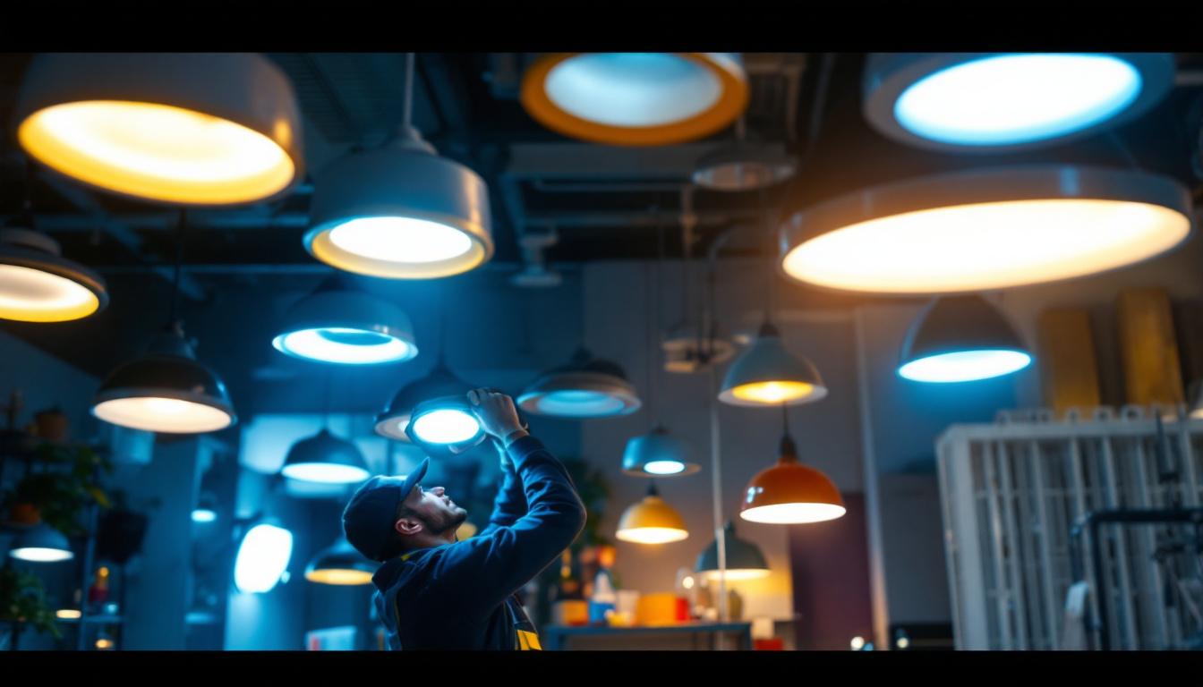 A photograph of a well-lit interior space showcasing various 12v can lights in action