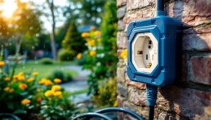 A photograph of a waterproof outdoor plug cover in use