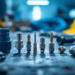 A photograph of a close-up shot of various types of wire connectors arranged neatly on a workbench