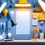 A photograph of a well-organized workspace featuring various types of led lights