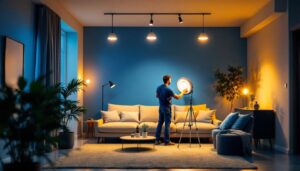 A photograph of a well-lit room showcasing lotus pot lights installed in a modern setting