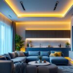 A photograph of a well-lit apartment interior showcasing stylish led lighting fixtures