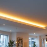 A photograph of a beautifully designed new construction interior showcasing led recessed light fixtures