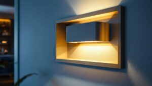 A photograph of a well-designed in-wall light installation in a modern interior setting