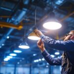 A photograph of a well-lit industrial or commercial space showcasing the effective use of 400 watt metal halide lighting