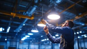 A photograph of a well-lit industrial or commercial space showcasing the effective use of 400 watt metal halide lighting