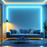 A photograph of a beautifully lit room featuring a stylish led corner strip installation