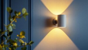 A photograph of a beautifully designed single light sconce installed in an elegantly styled room