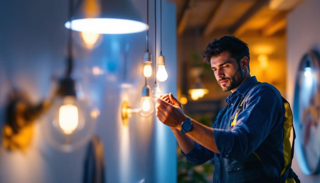 A photograph of a well-designed modern interior space illuminated by various led bulbs