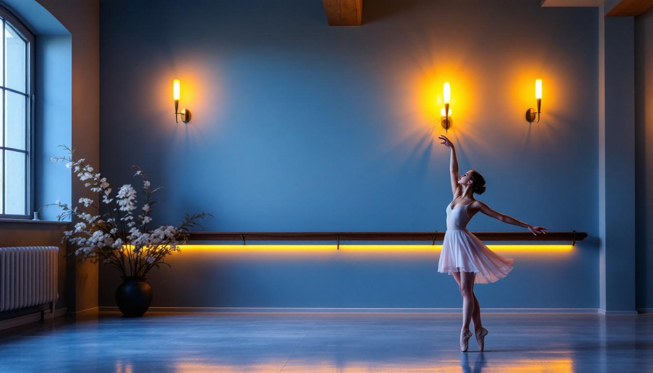 A photograph of a beautifully designed ballet studio wall fixture that highlights its elegant lighting features