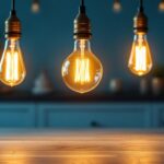 A photograph of a beautifully arranged scene featuring a retro bulb lighting fixture in a stylish interior setting