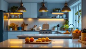 A photograph of a beautifully designed kitchen featuring well-placed canned lights