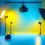 A photograph of a well-lit studio setup showcasing various led lighting arrangements