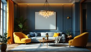 A photograph of a beautifully styled room featuring an elegant yet affordable chandelier