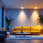 A photograph of a well-lit interior space showcasing 6-inch eyeball recessed led lights in action