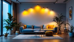 A photograph of a stylishly arranged interior space showcasing various led track bulbs in action
