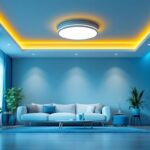 A photograph of a well-lit modern living space showcasing various types of recessed lighting fixtures