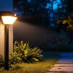 A photograph of a motion-activated outdoor light in action